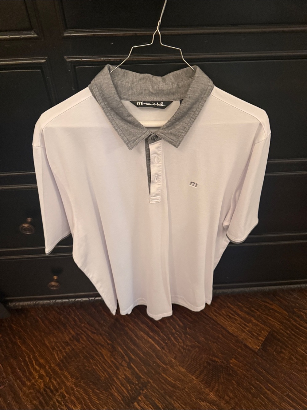 Travis Mathews White Polo with Gray Heather Collar